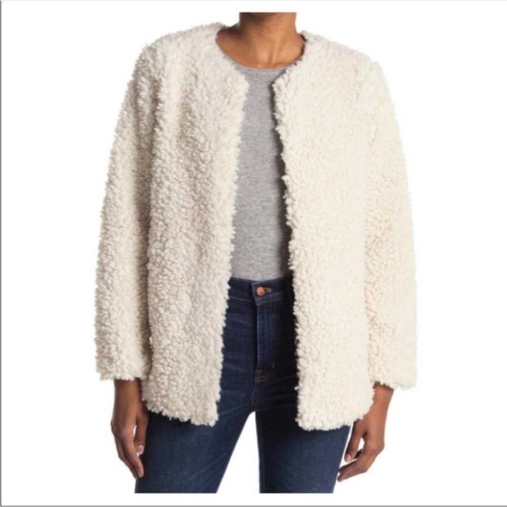 Band of Gypsies Leopard Lined Cozy Sherpa Boho Teddy Coat Cream Small